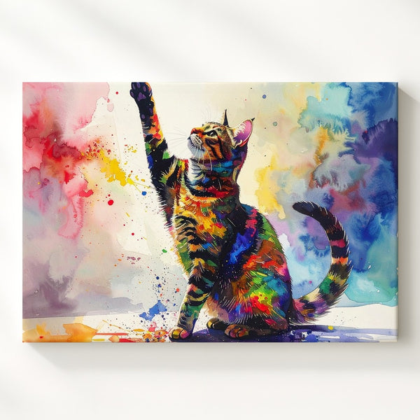 Dynamic Abstract Cat Canvas – Colorful Watercolor Feline Art - Gifitto