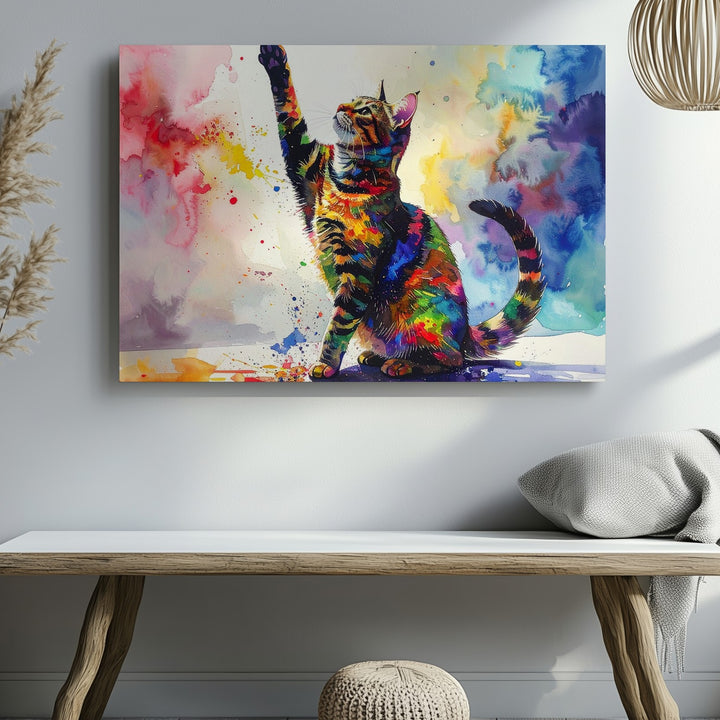 Dynamic Abstract Cat Canvas – Colorful Watercolor Feline Art - Gifitto