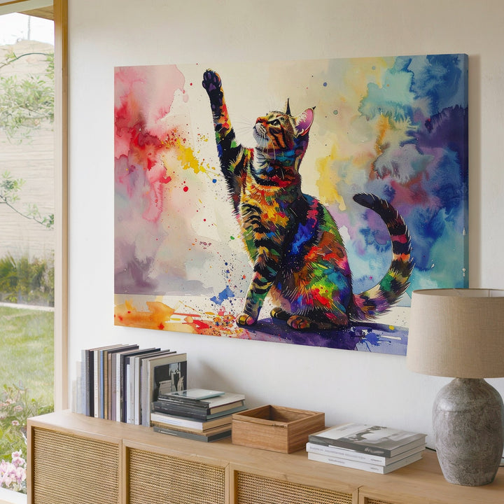 Dynamic Abstract Cat Canvas – Colorful Watercolor Feline Art - Gifitto