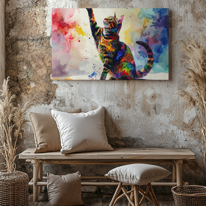 Dynamic Abstract Cat Canvas – Colorful Watercolor Feline Art - Gifitto