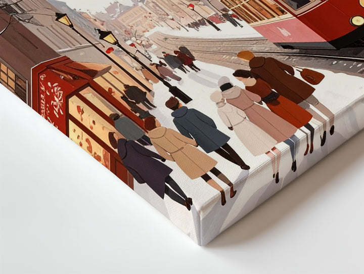Winter Tram Love Canvas – Cozy City Street with Heart Motifs - Gifitto