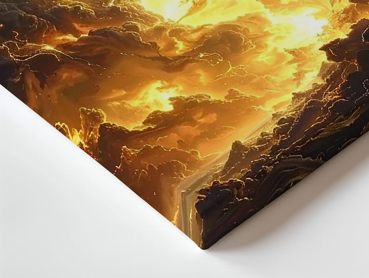 Molten Nebula Storm Canvas – Dark Gold & Black Celestial Eruption Art - Gifitto