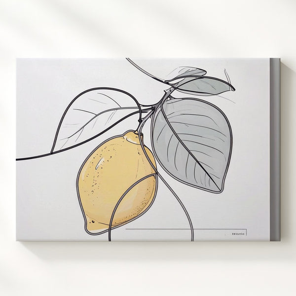Minimalist One-Line Lemon Branch Canvas – Modern Black & White Line Art - Gifitto