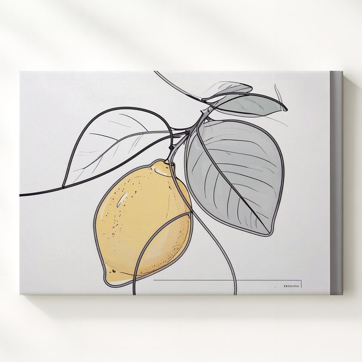 Minimalist One-Line Lemon Branch Canvas – Modern Black & White Line Art - Gifitto