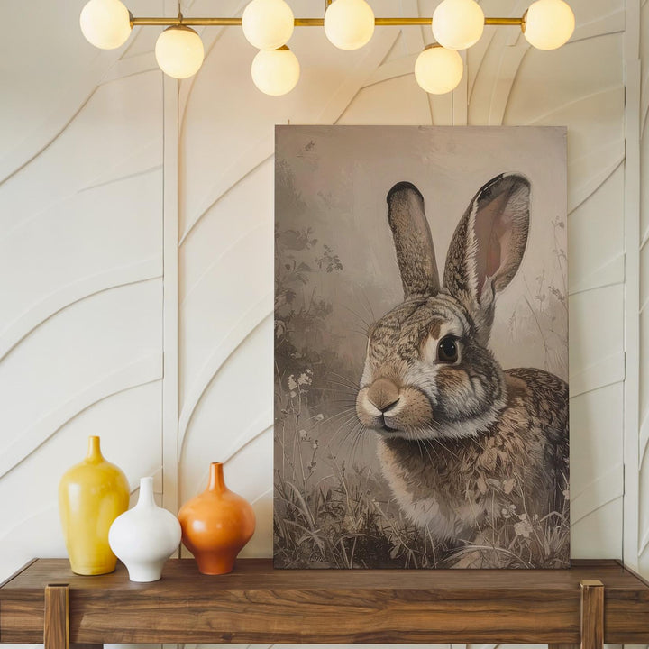 Minimalist Sepia Rabbit Canvas – Dreamlike Portrait with Soft Tones - Gifitto