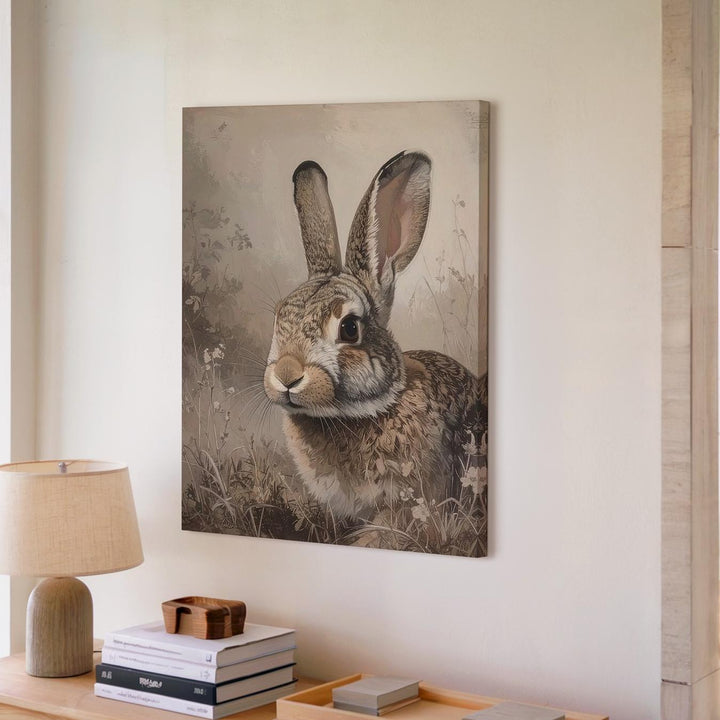 Minimalist Sepia Rabbit Canvas – Dreamlike Portrait with Soft Tones - Gifitto