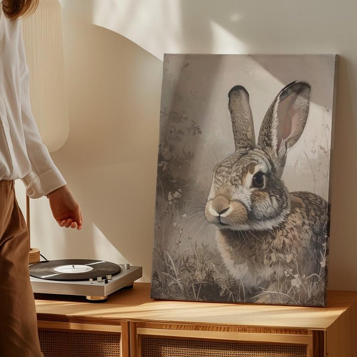 Minimalist Sepia Rabbit Canvas – Dreamlike Portrait with Soft Tones - Gifitto