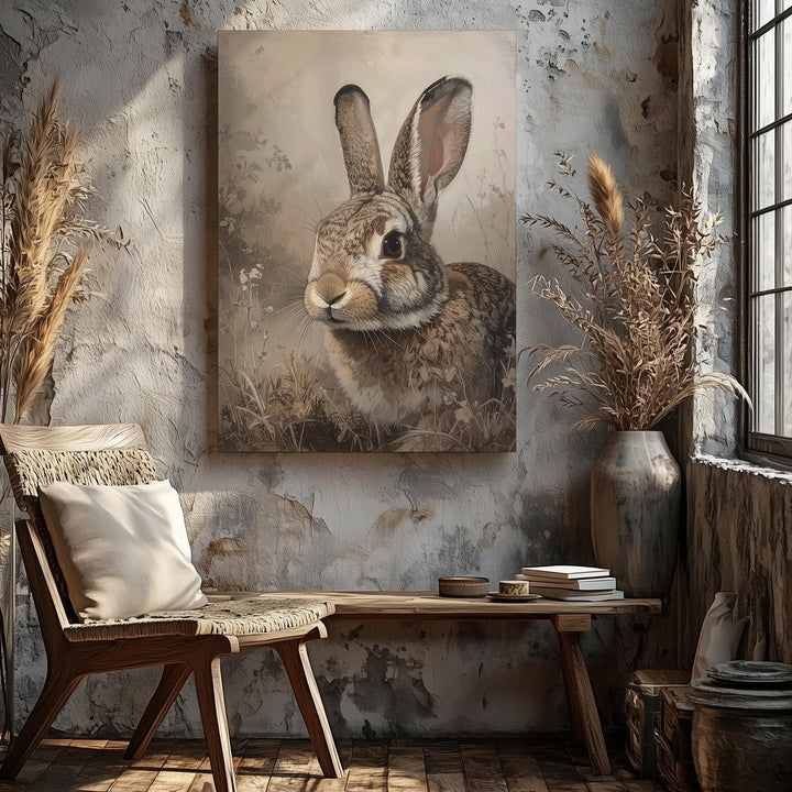 Minimalist Sepia Rabbit Canvas – Dreamlike Portrait with Soft Tones - Gifitto