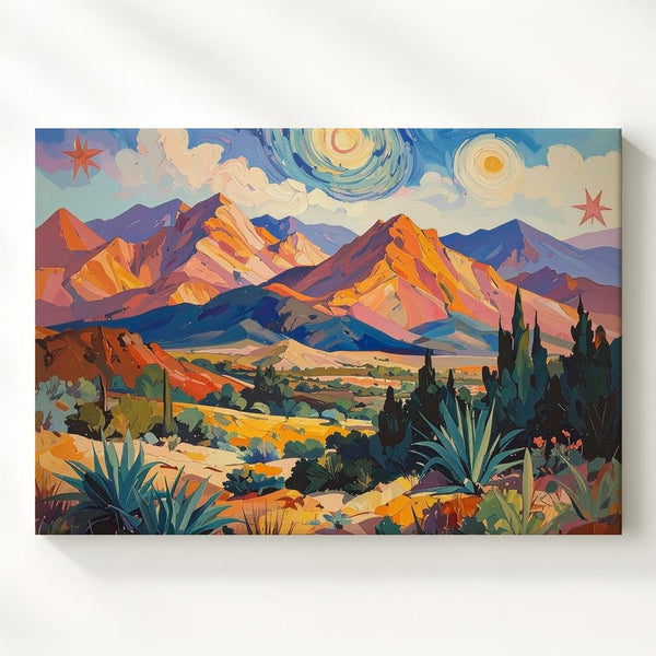 Impressionist Dreamscape Canvas – Vivid Mountain & Swirling Sky Wall Art - Gifitto