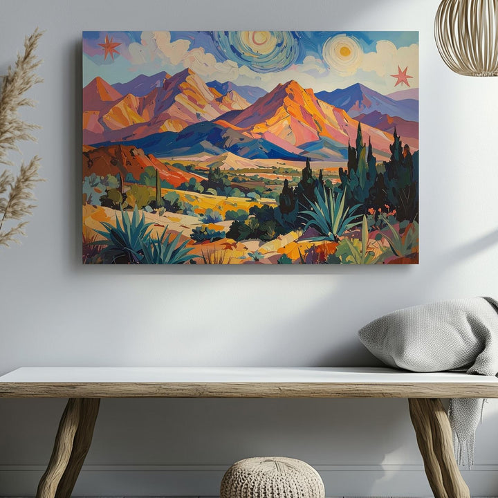 Impressionist Dreamscape Canvas – Vivid Mountain & Swirling Sky Wall Art - Gifitto