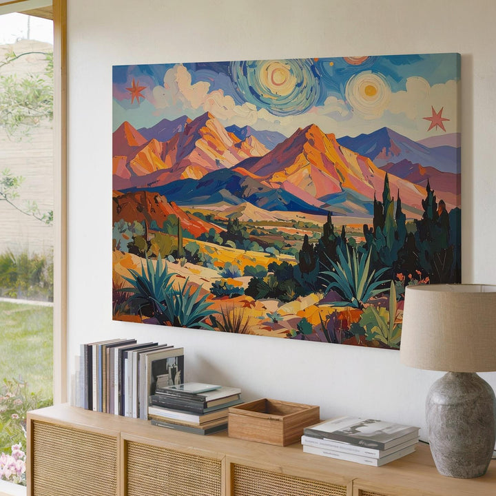 Impressionist Dreamscape Canvas – Vivid Mountain & Swirling Sky Wall Art - Gifitto