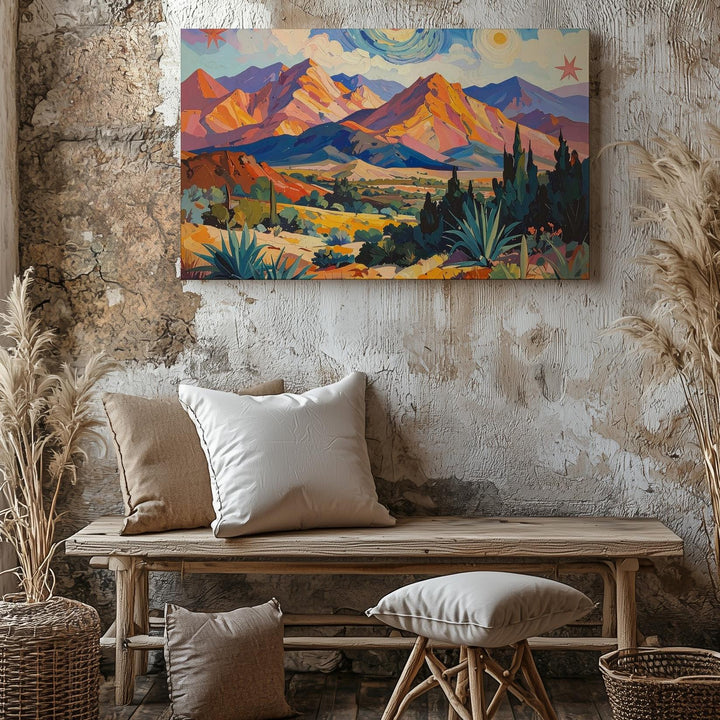 Impressionist Dreamscape Canvas – Vivid Mountain & Swirling Sky Wall Art - Gifitto