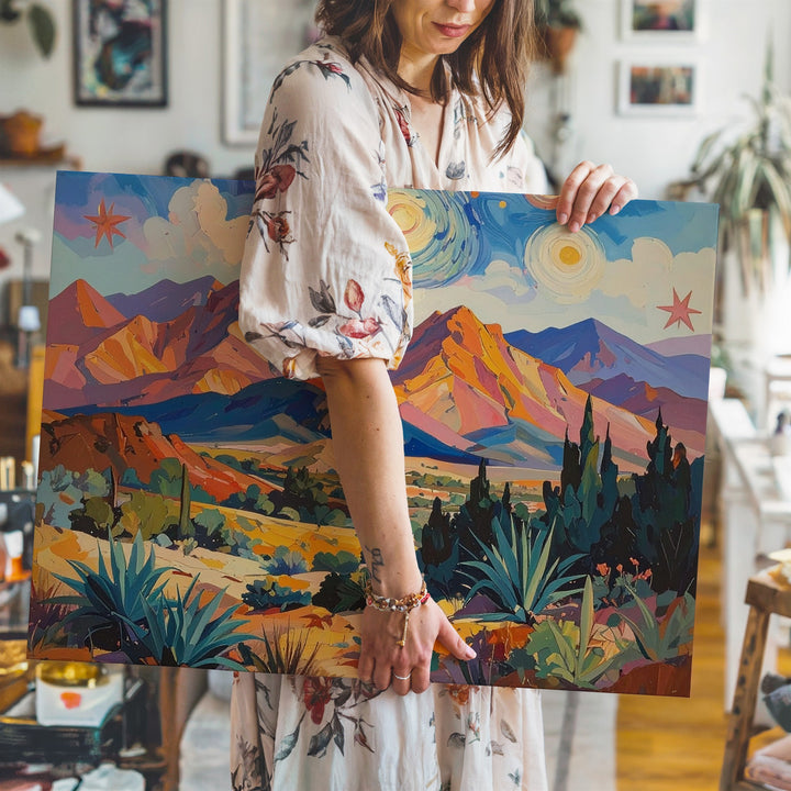 Impressionist Dreamscape Canvas – Vivid Mountain & Swirling Sky Wall Art - Gifitto