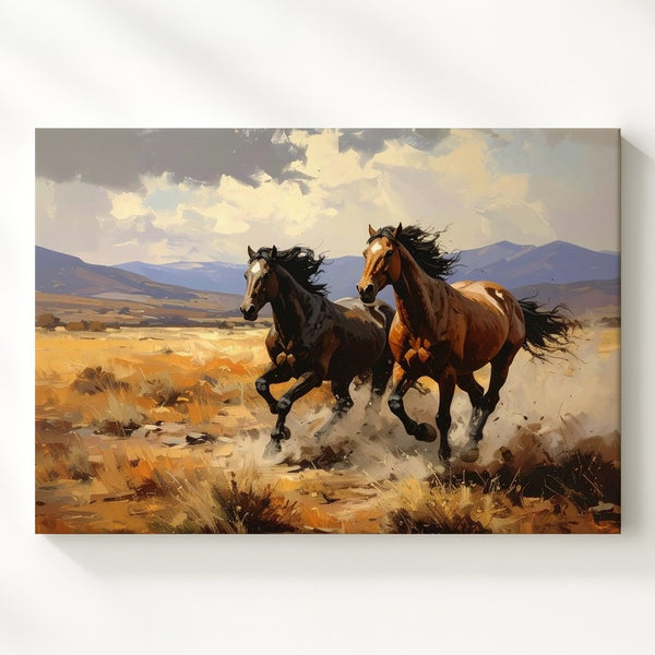 Wild Gallop Canvas – Impressionistic Horses in Desert Landscape - Gifitto
