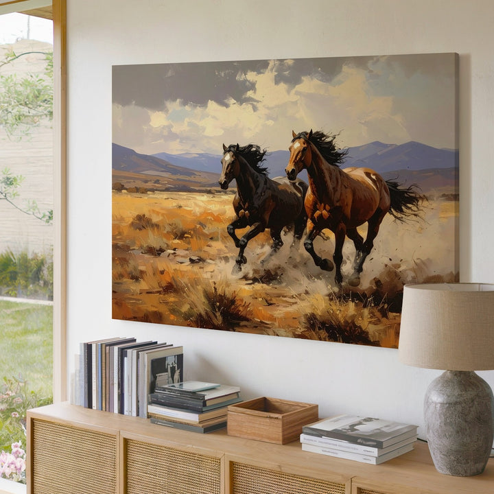 Wild Gallop Canvas – Impressionistic Horses in Desert Landscape - Gifitto