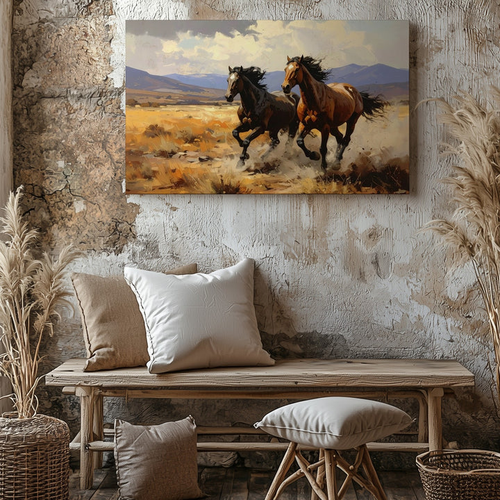 Wild Gallop Canvas – Impressionistic Horses in Desert Landscape - Gifitto