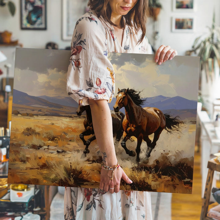 Wild Gallop Canvas – Impressionistic Horses in Desert Landscape - Gifitto