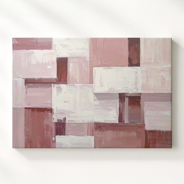 Soft Geometry Canvas – Minimalist Abstract Art in Light Pink, Dusty Rose, and White - Gifitto