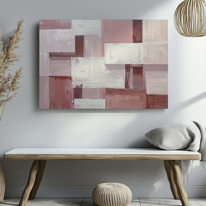 Soft Geometry Canvas – Minimalist Abstract Art in Light Pink, Dusty Rose, and White - Gifitto