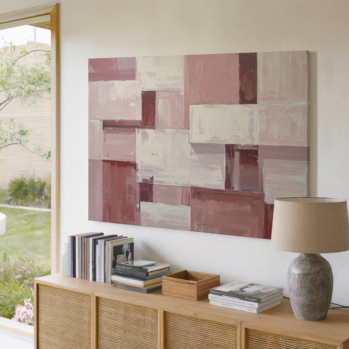 Soft Geometry Canvas – Minimalist Abstract Art in Light Pink, Dusty Rose, and White - Gifitto