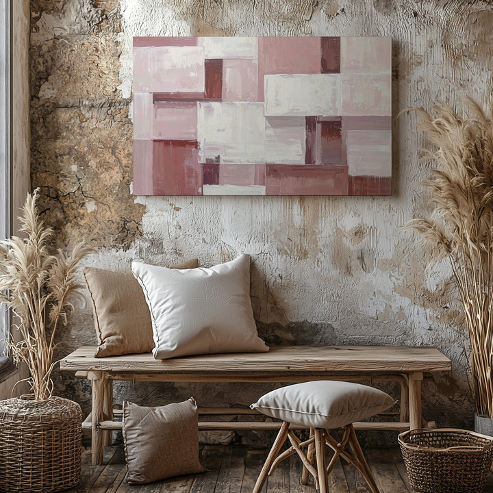 Soft Geometry Canvas – Minimalist Abstract Art in Light Pink, Dusty Rose, and White - Gifitto