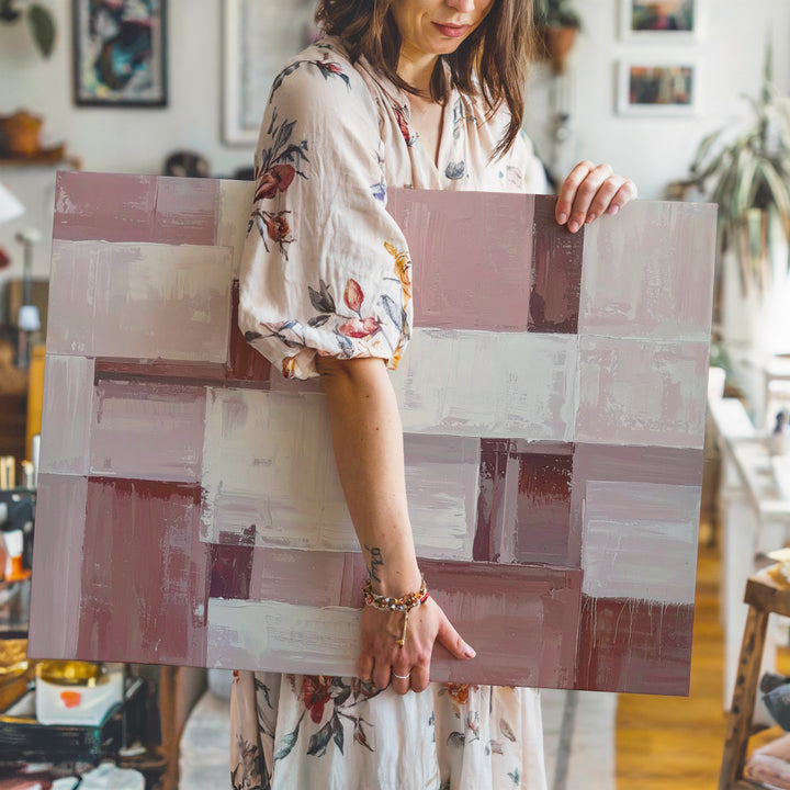 Soft Geometry Canvas – Minimalist Abstract Art in Light Pink, Dusty Rose, and White - Gifitto