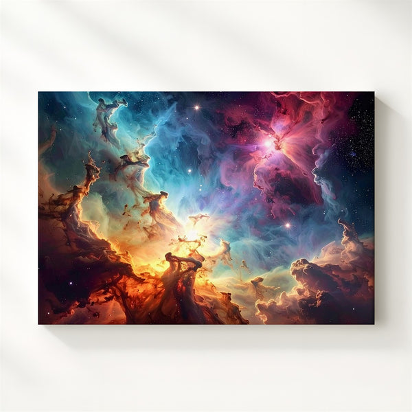 Vertical Starbirth Nebula Canvas – Vivid Blue, Red & Violet Cosmic Cloudscape - Gifitto