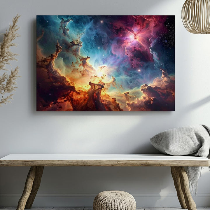 Vertical Starbirth Nebula Canvas – Vivid Blue, Red & Violet Cosmic Cloudscape - Gifitto