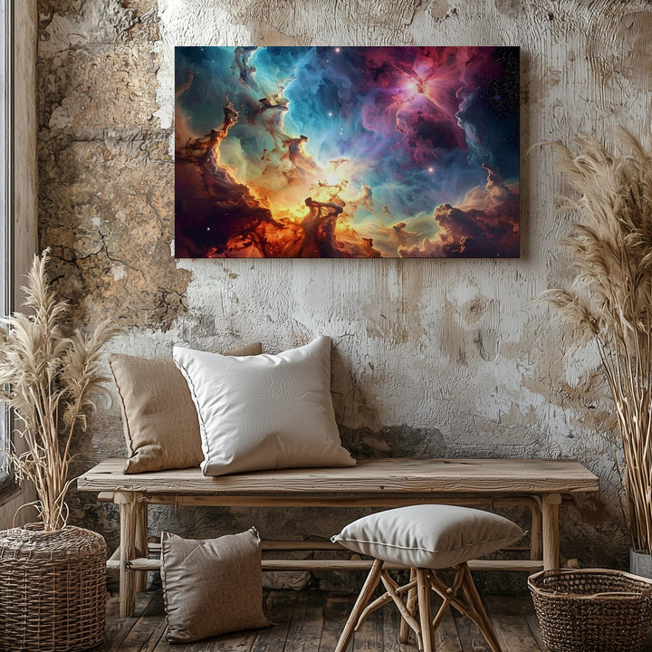 Vertical Starbirth Nebula Canvas – Vivid Blue, Red & Violet Cosmic Cloudscape - Gifitto