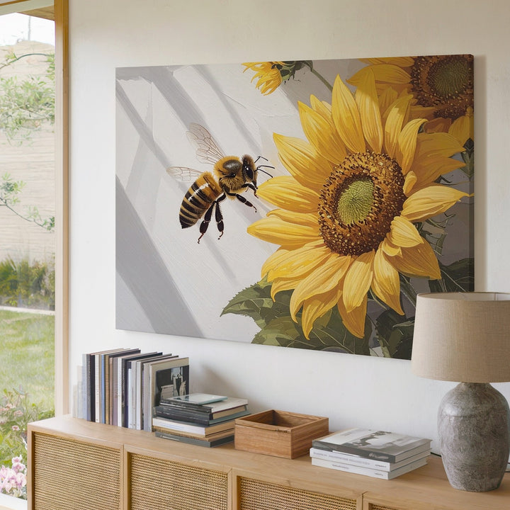 Sunflower & Bee Canvas – Bright Summer Floral Art with Sunlit Charm - Gifitto