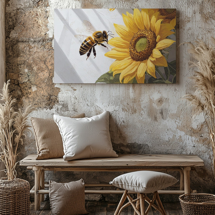 Sunflower & Bee Canvas – Bright Summer Floral Art with Sunlit Charm - Gifitto