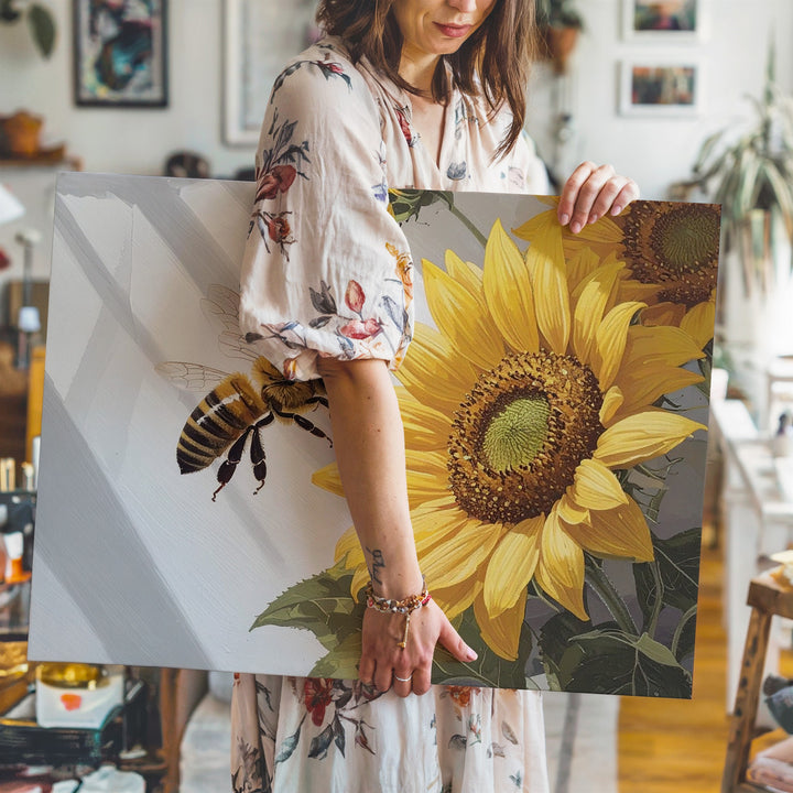 Sunflower & Bee Canvas – Bright Summer Floral Art with Sunlit Charm - Gifitto