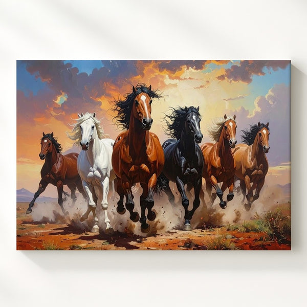 Panoramic Galloping Horses Canvas – Dramatic Sunset Run - Gifitto