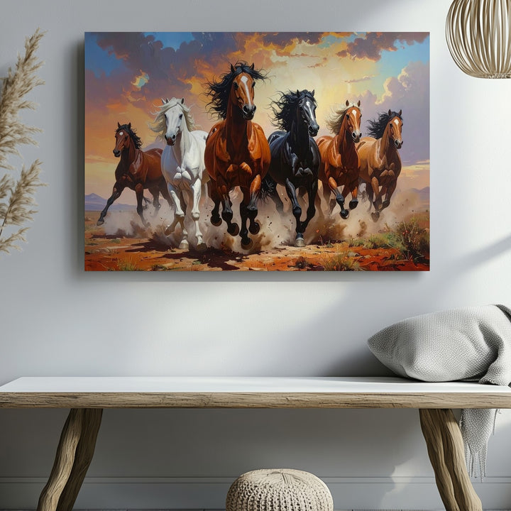 Panoramic Galloping Horses Canvas – Dramatic Sunset Run - Gifitto