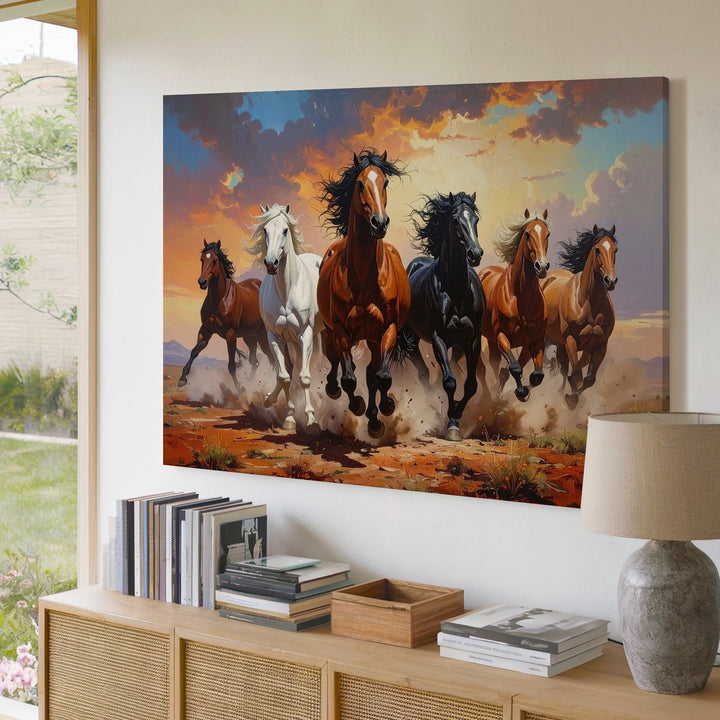 Panoramic Galloping Horses Canvas – Dramatic Sunset Run - Gifitto