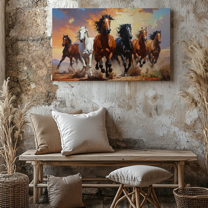 Panoramic Galloping Horses Canvas – Dramatic Sunset Run - Gifitto