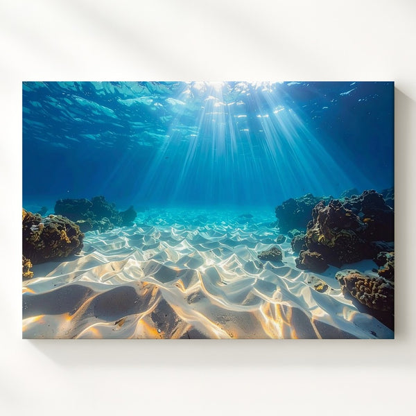 Sunlit Ocean Floor Canvas – Serene Underwater Light & Texture Photography