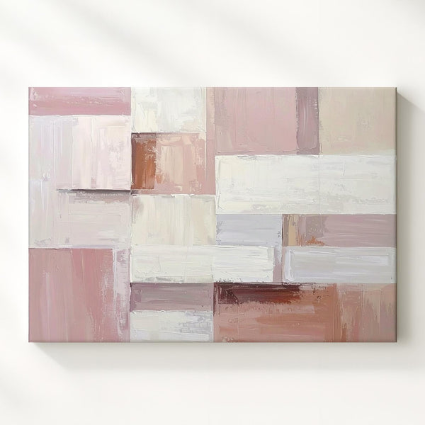 Tonal Minimalism Canvas – Abstract Rectangular Art in Blush Pink, Cream, and Soft White - Gifitto