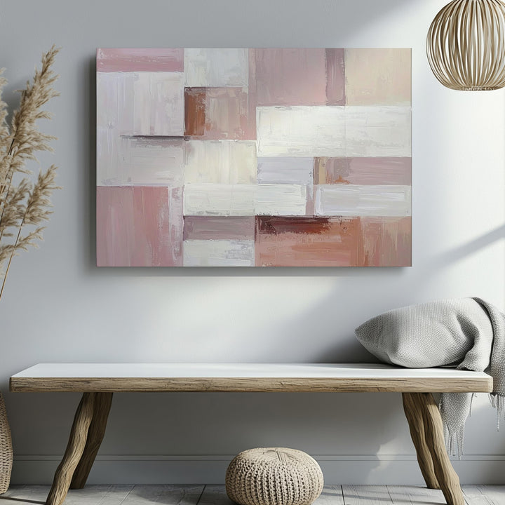 Tonal Minimalism Canvas – Abstract Rectangular Art in Blush Pink, Cream, and Soft White - Gifitto