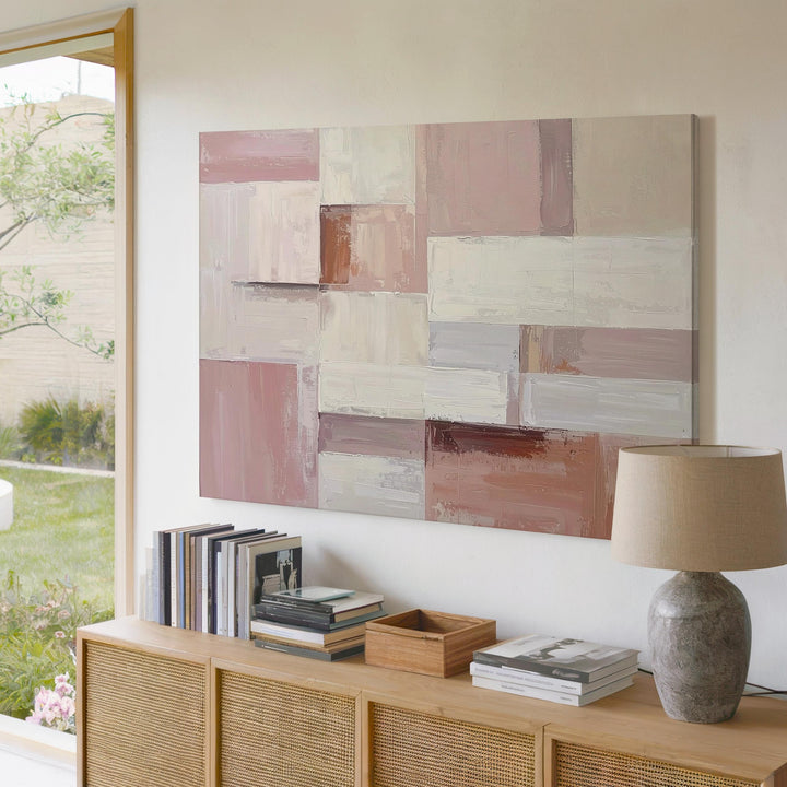 Tonal Minimalism Canvas – Abstract Rectangular Art in Blush Pink, Cream, and Soft White - Gifitto