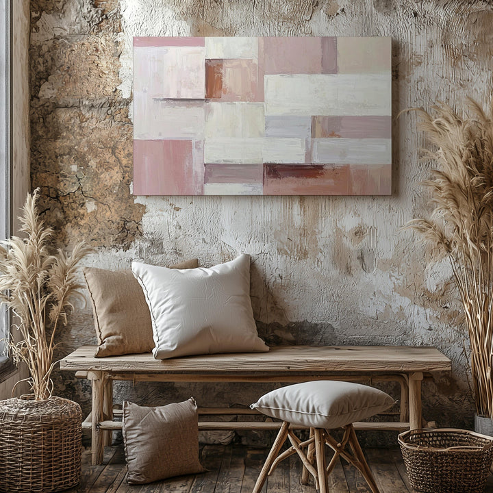 Tonal Minimalism Canvas – Abstract Rectangular Art in Blush Pink, Cream, and Soft White - Gifitto
