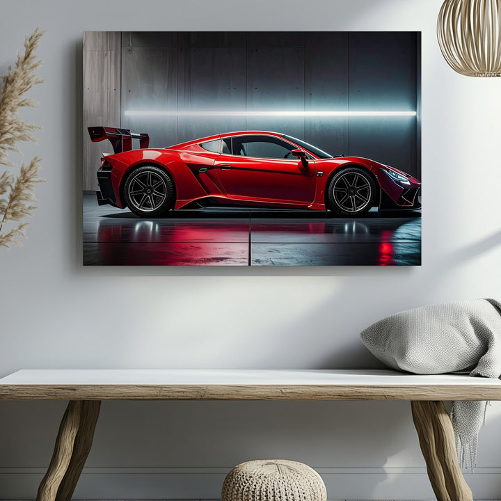 Red Ferrari Sports Car Canvas – Dramatic Studio Lighting Automotive Art - Gifitto
