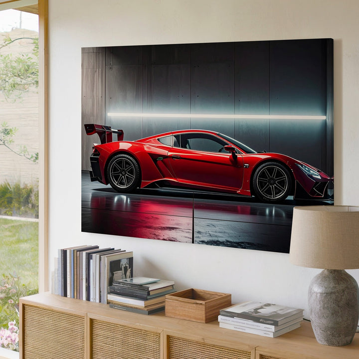Red Ferrari Sports Car Canvas – Dramatic Studio Lighting Automotive Art - Gifitto