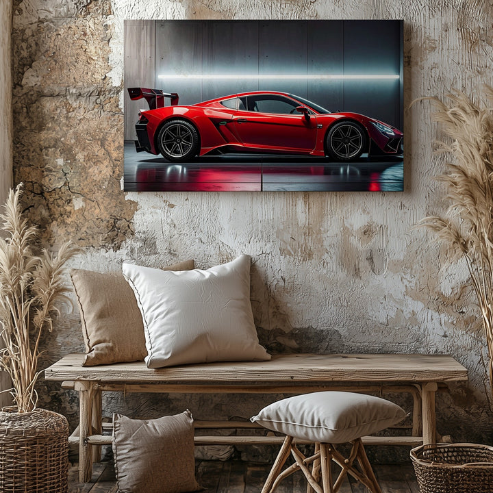 Red Ferrari Sports Car Canvas – Dramatic Studio Lighting Automotive Art - Gifitto