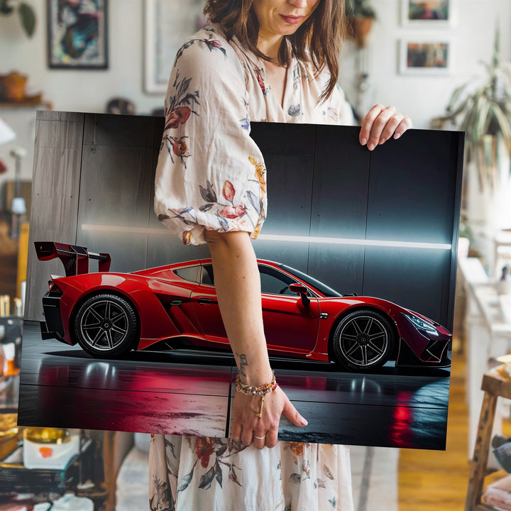 Red Ferrari Sports Car Canvas – Dramatic Studio Lighting Automotive Art - Gifitto