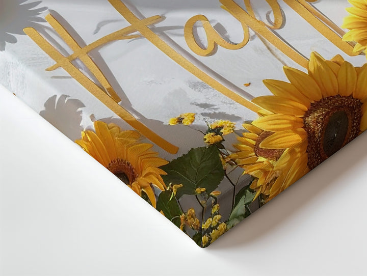 Bee Happy Sunflower Canvas – Whimsical Floral Quote Wall Art - Gifitto