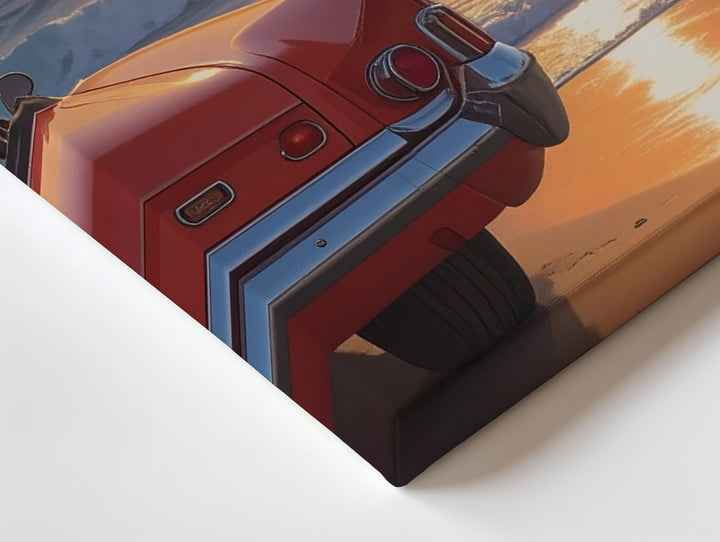 Sunset Vintage Red Convertible Canvas – Nostalgic Beachside Automotive Art - Gifitto