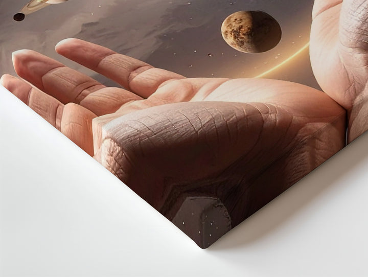 Hands of the Cosmos Canvas – Earth & Planet Alignment with Spiritual Glow - Gifitto