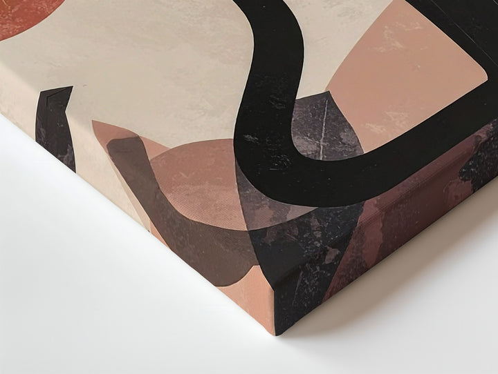 Black Cat Silhouette Canvas – Abstract Art with Terracotta and Peach Circles - Gifitto