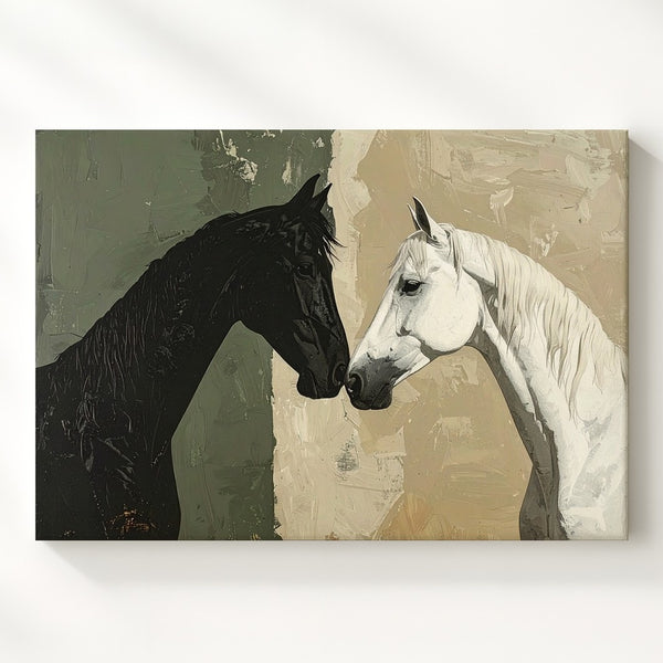 Duality of Horses Canvas – Minimalist Black and White Equestrian Art - Gifitto